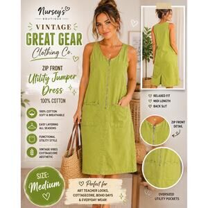 Vintage Great Gear Clothing Co Green Zip Front Utility Jumper Dress M